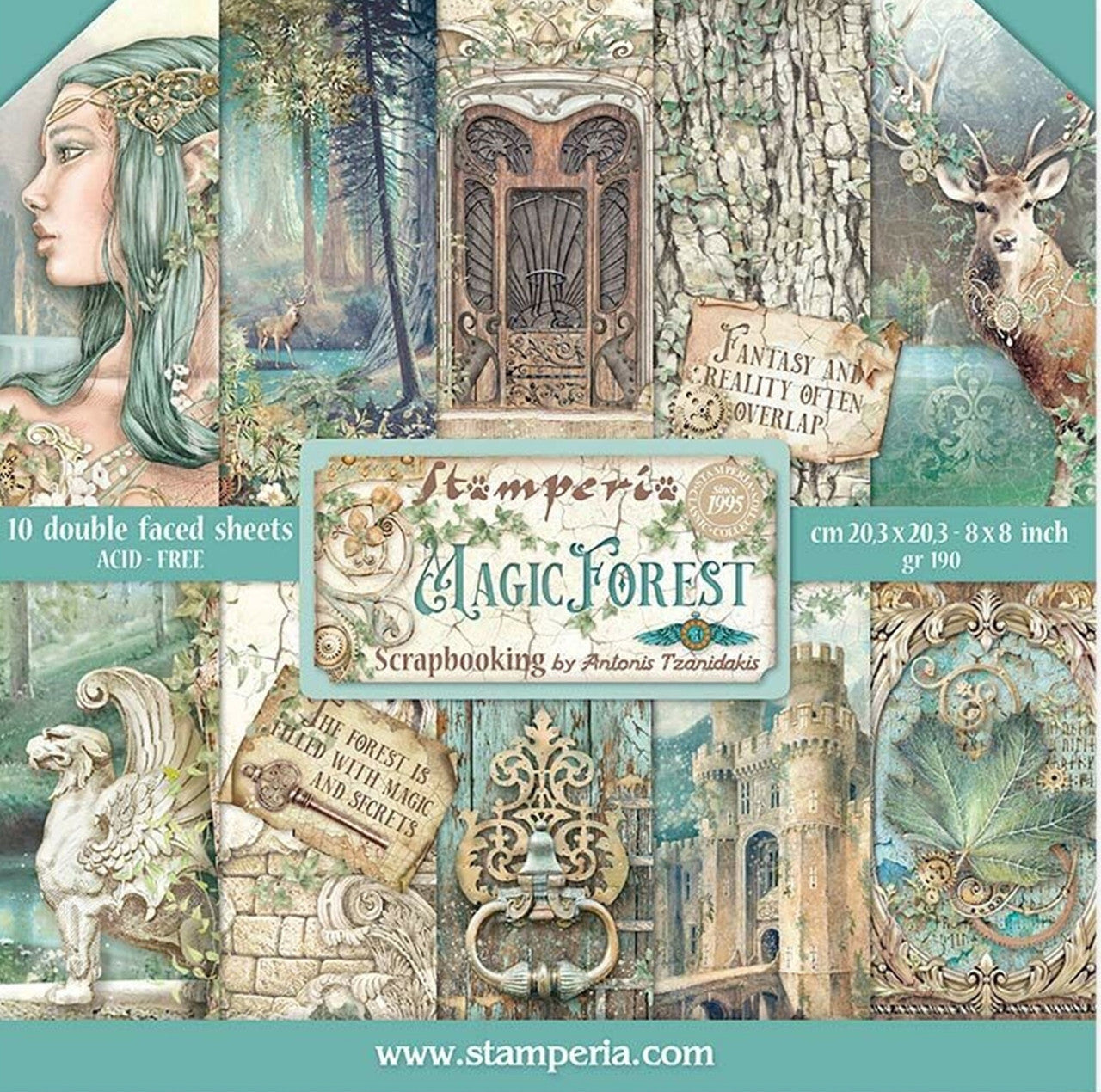 Colección de papel Stamperia Magic Forest de 8" x 8"